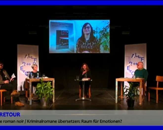 Gespräch zum Thema Roman noir Moderatorin mit 4 Gesprächspartnern